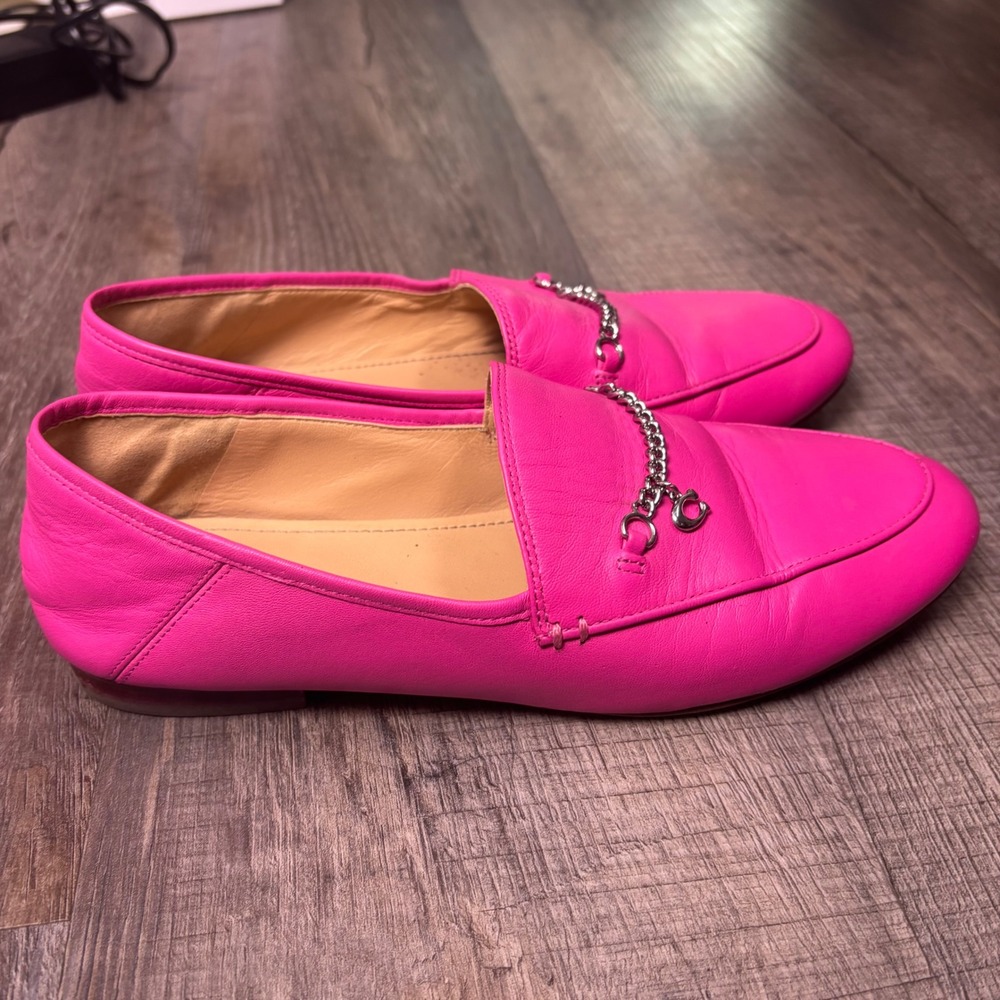 Coach pink fuchsia leather Hanna penny loafers luxury flats women 8 dopamine